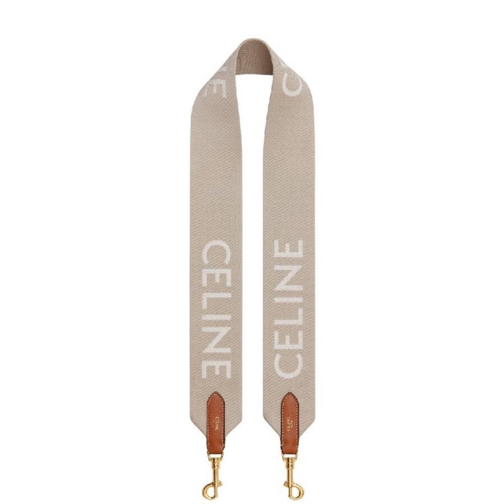 Celine long strap in wool jacquard beige/ white